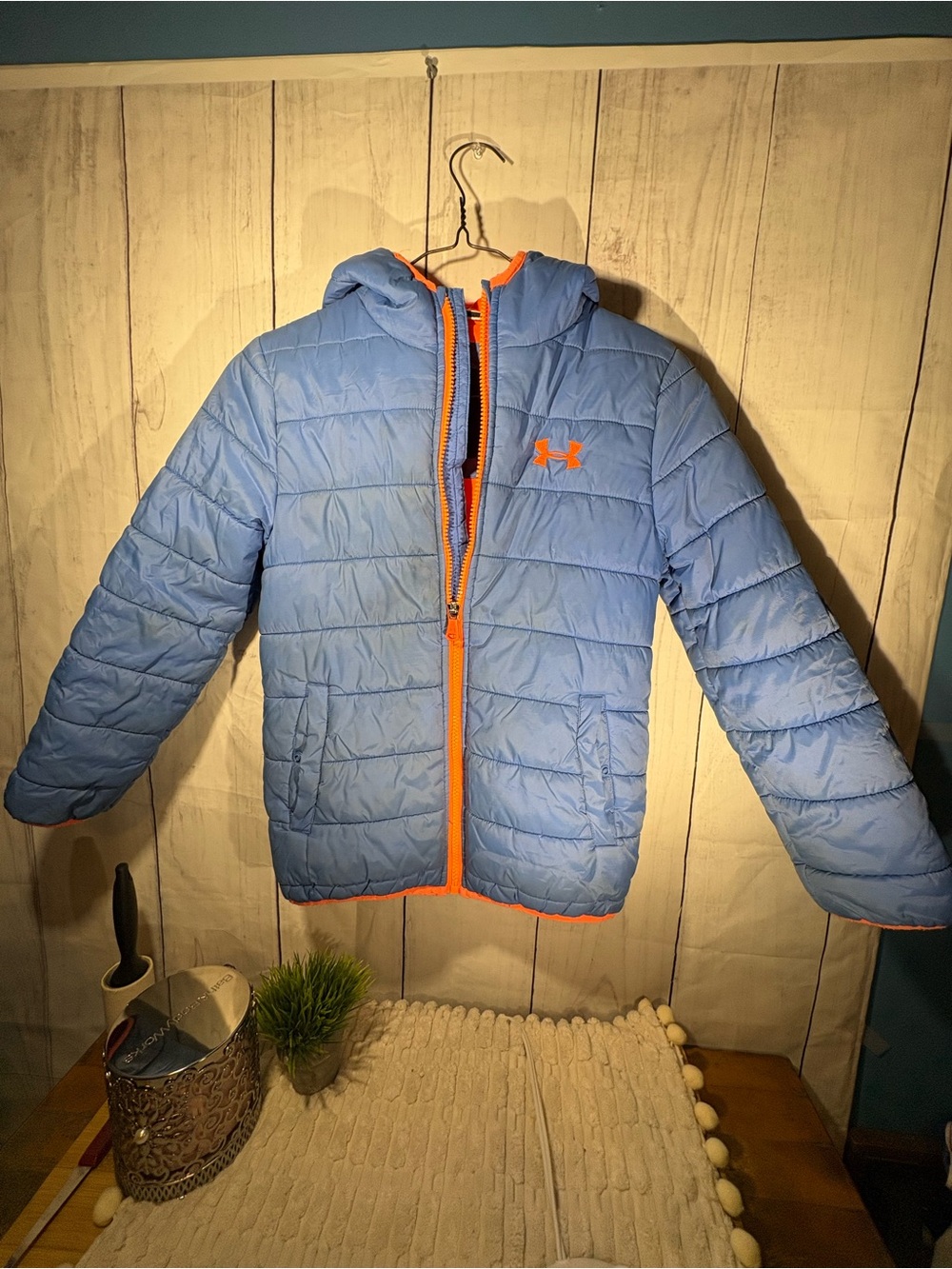 Under Armour Kids Blue Puffer Jacket with Orange Trim